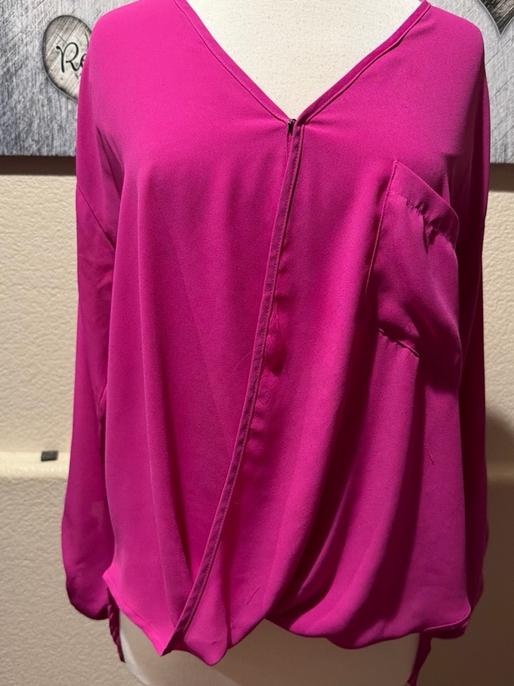 G by Guess Fuchsia V-Neck Draped Blouse